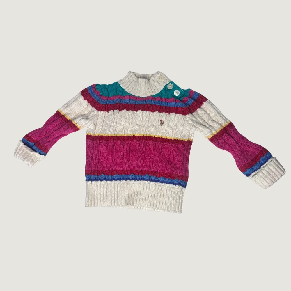Polo Ralph Lauren Toddler Girls 12M Cable Knit Striped Cotton Sweater